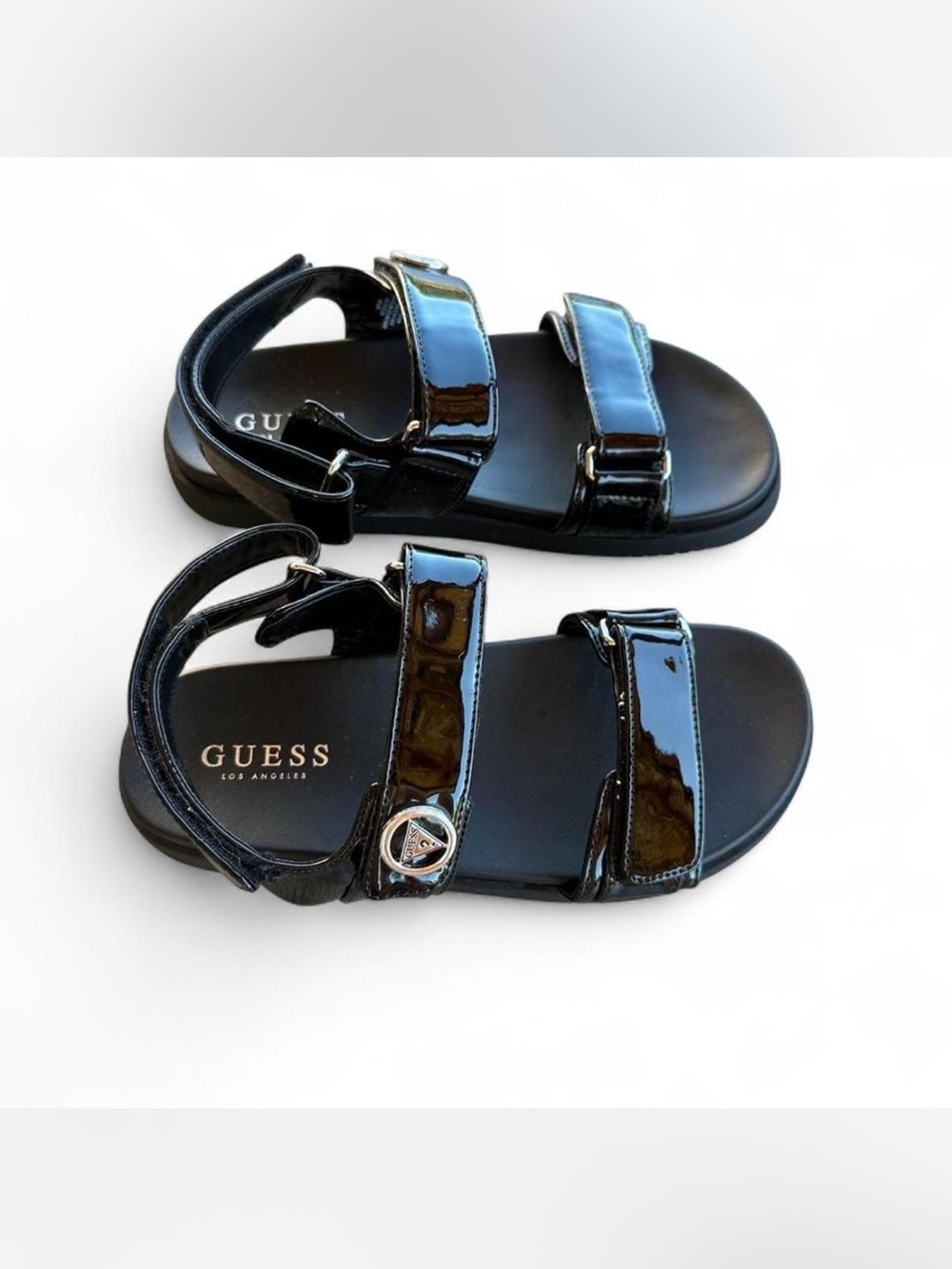 GUESS Black Patent Leather Sandals Velcro straps Size 6.5 - Picture 4 of 5